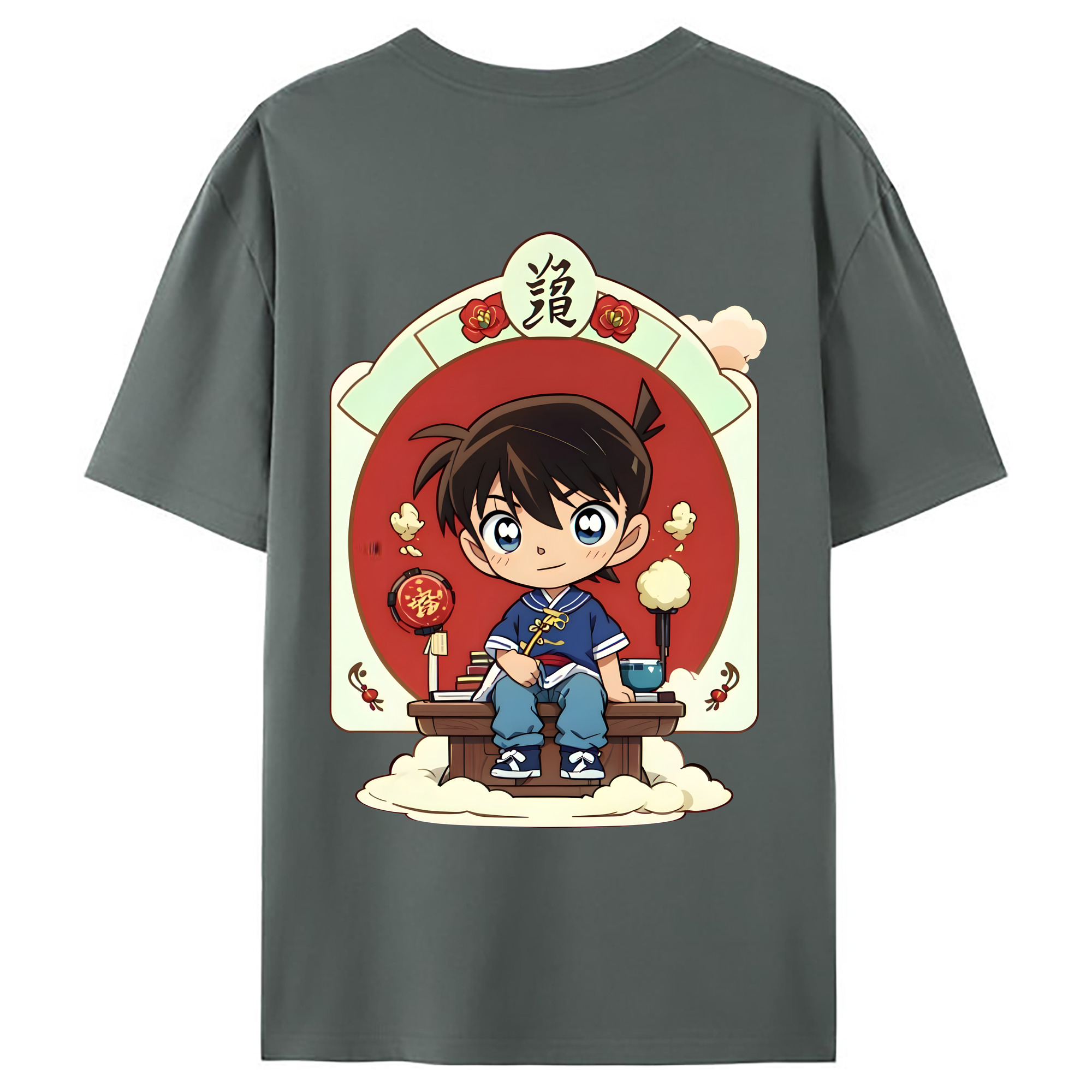 （画像用） 名探偵コナン 江戸川 コナン Detective Conan Conan Edogawa 綿100％ メンズ半袖Tシャツ（バックプリント） 通気性